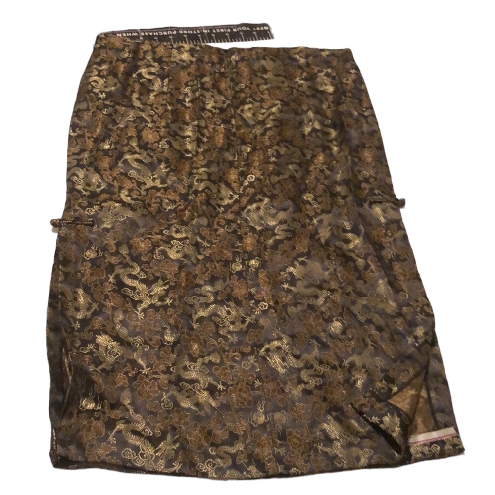 Black & gold size 10 asian print pencil skirt with side slits